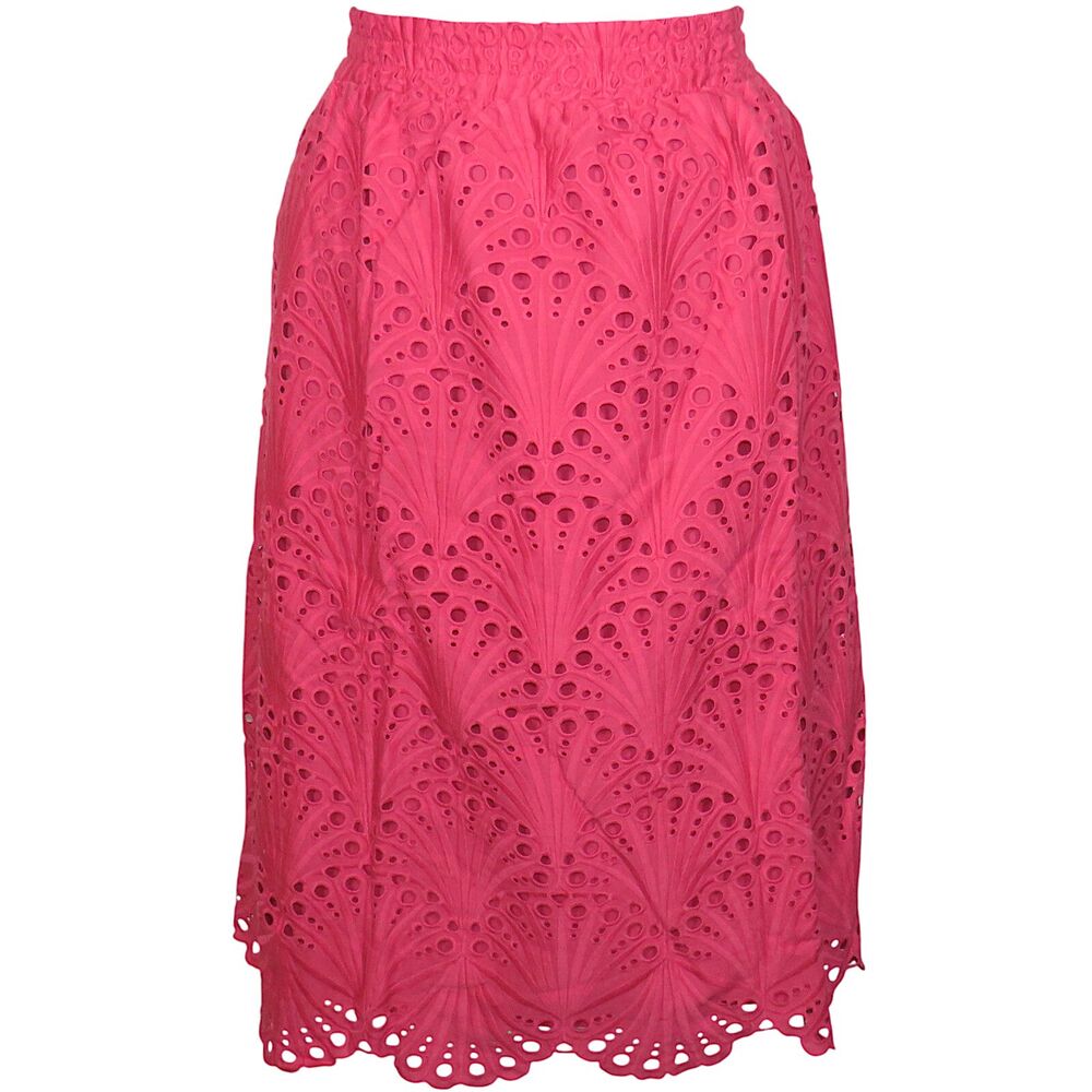 Andie Cotton Eyelet Scallop Hem Mona Pull On Midi Skirt Dark Rose Plus 3XL 20